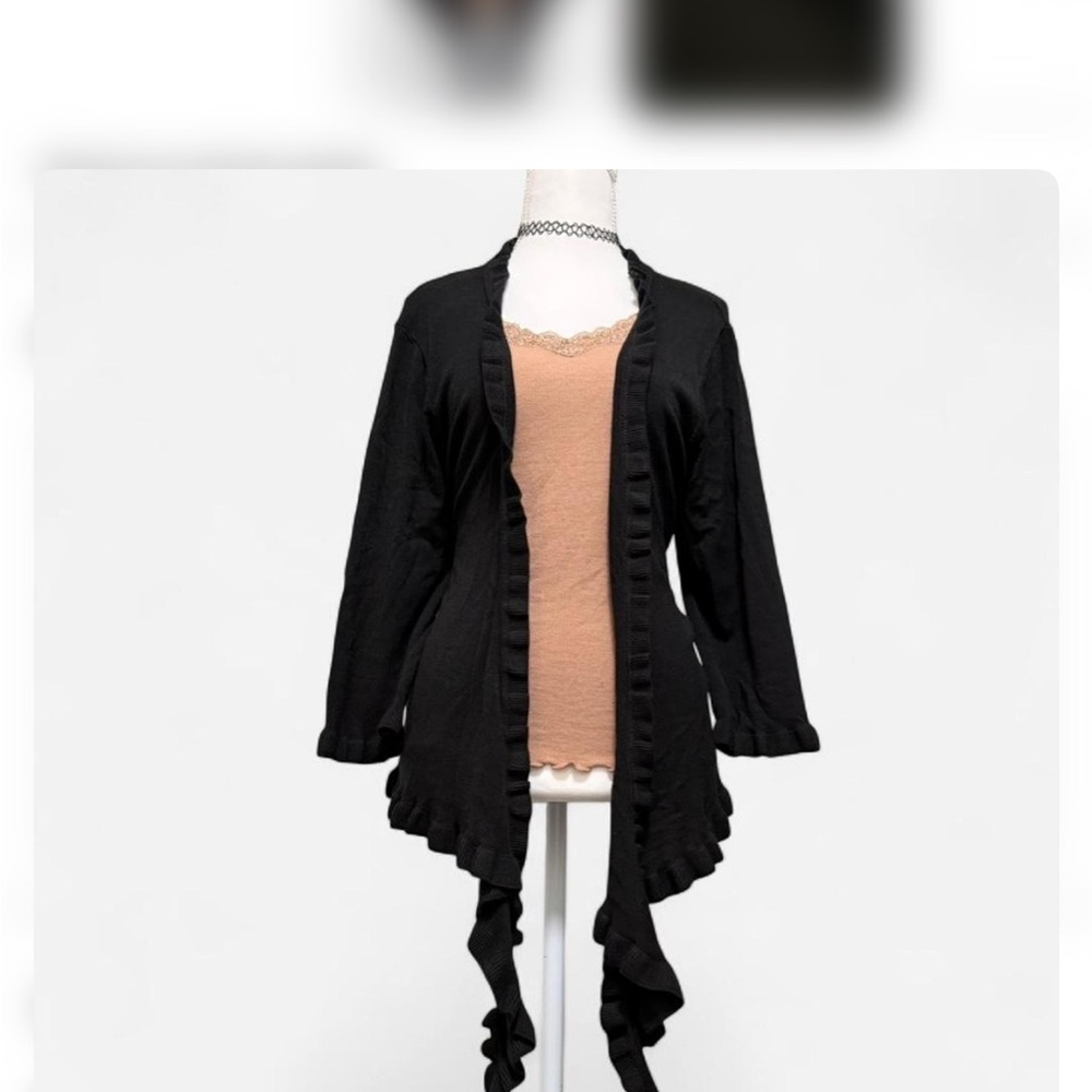 Chic Black Ruffled Women's Cardigan